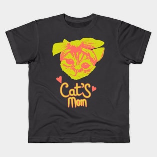 Trendy Neon Cat's Mom Kitty Kids T-Shirt